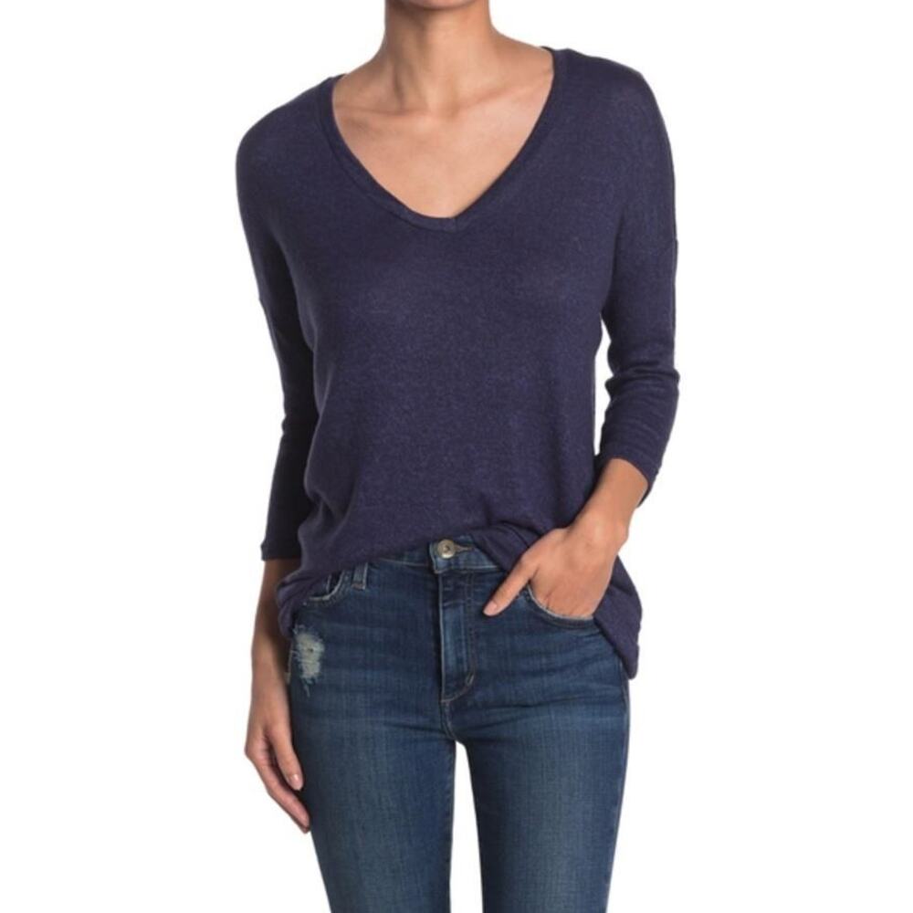 Philosophy Women's Cozy‎ Soft V-Neck 3/4 Sleeve Tee in Navy Heather Small $25